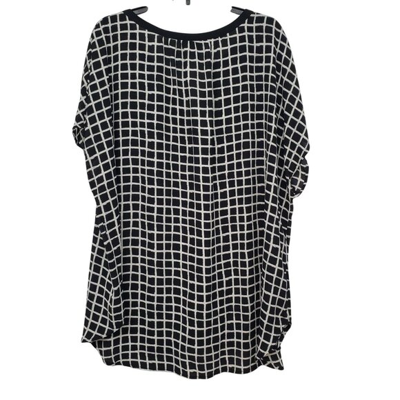 Ava & Viv Black and White Windowpane Short Sleeve Flowy Blouse Work Office 3X - Picture 2 of 8